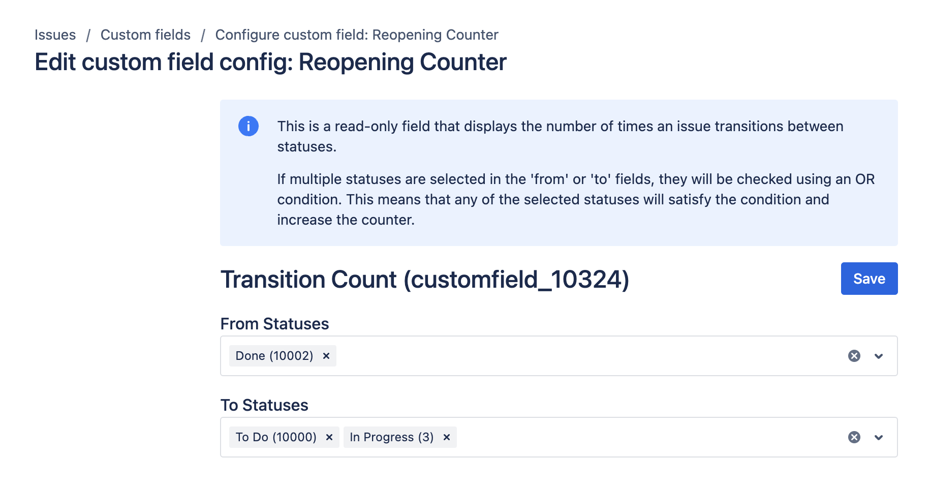 Transition Count Configuration